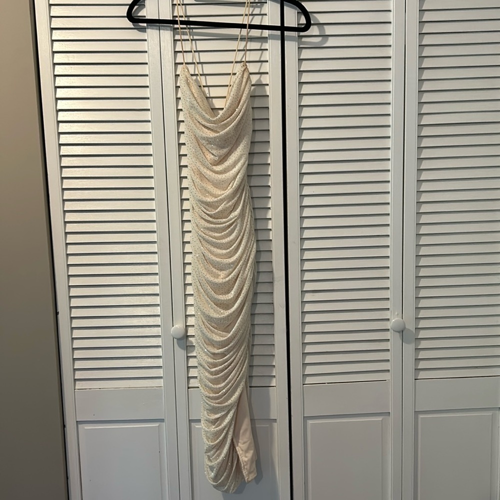 Klesis bodycon ruched faux diamond dress | Ivory